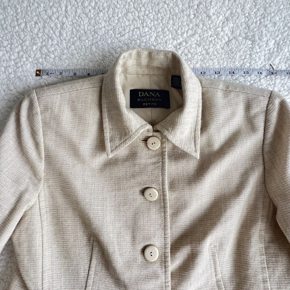 Dana Buchman Vintage Women's Blazer Size 12P Beige/Tan Lined Wool Blend - Picture 6 of 8